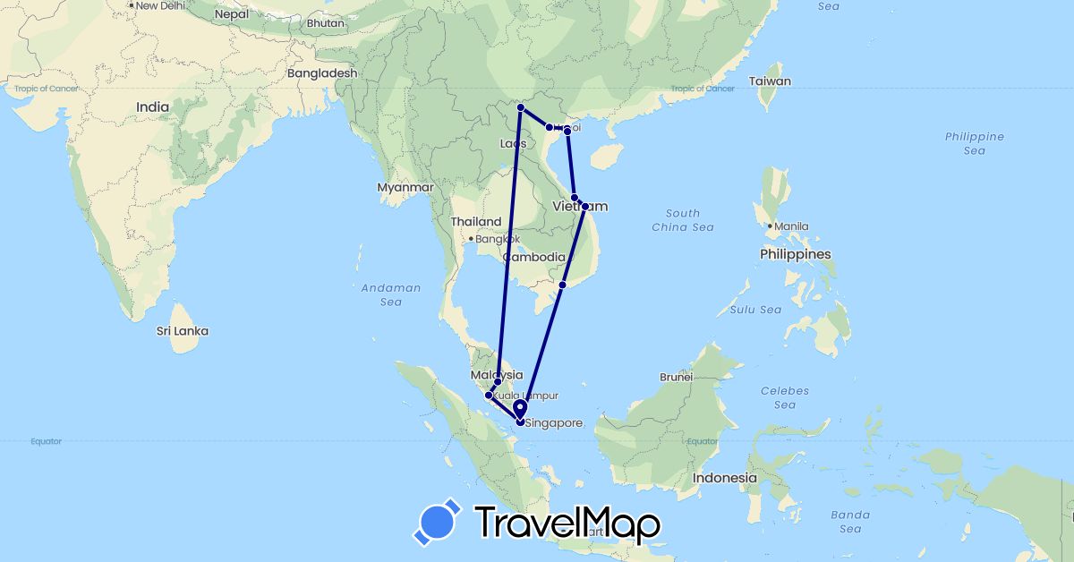 TravelMap itinerary: driving in Malaysia, Singapore, Vietnam (Asia)